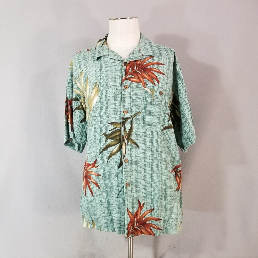 Boca Classics shirt men's XL extra large green Floral Hawaiian silk blend